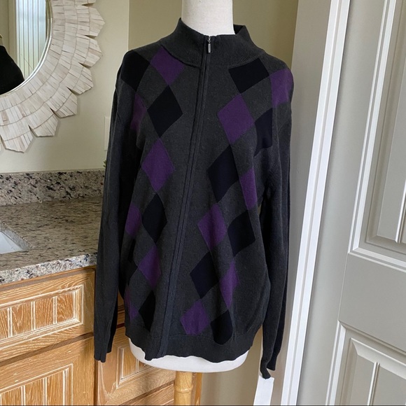 Claiborne Purple Gray Argyle Sweater - Picture 5 of 16